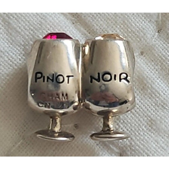 Chamilia Silver Wine Charm Pinot Noir & Pinot Grigio  Red + Peach Cubic Zirconia - Picture 5 of 8